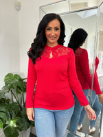 Red Lace Ribbed Top Francesca